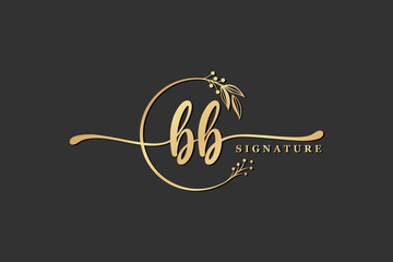 luxury signature initial bb logo design isolated leaf and flower - obrazy, fototapety, plakaty