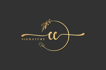 Fototapeta luxury signature initial cc logo design isolated leaf and flower obraz
