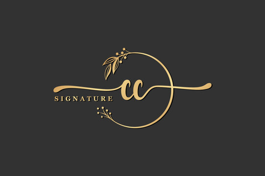 luxury signature initial cc logo design isolated leaf and flower
