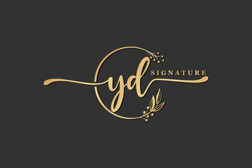 luxury signature initial yd logo design isolated leaf and flower