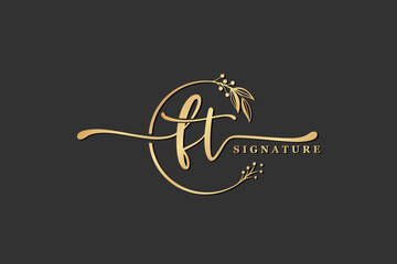 luxury signature initial ft logo design isolated leaf and flower