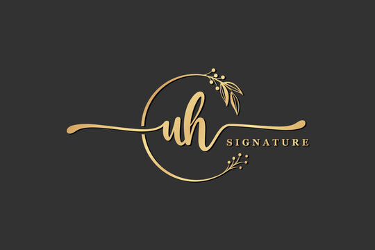 luxury signature initial uh logo design isolated leaf and flower