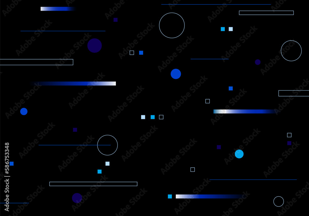 Poster Technology Pattern with Blue Neon Tech Elements on Dark Background. Vector Futuristic Graphic. Abstract Digital Science Texture