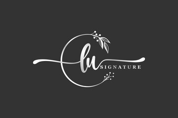 luxury signature initial lu logo design isolated leaf and flower