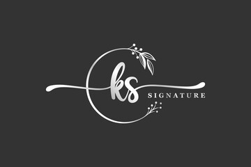 luxury signature initial ks logo design isolated leaf and flower