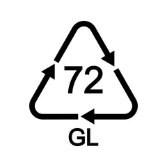 Brown glass recycling sign in triangular shape with arrows. 72 GL reusable icon isolated on white background. Environmental protection concept