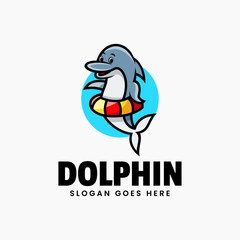 Vector Logo Illustration Dolphin Mascot Cartoon Style.