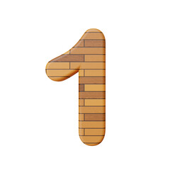 3D render of number digit with wooden floor pattern