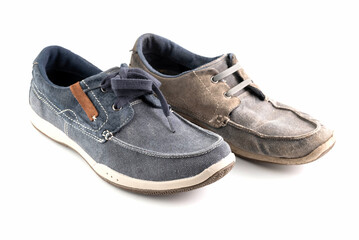 On a white background, new and old shoes.
