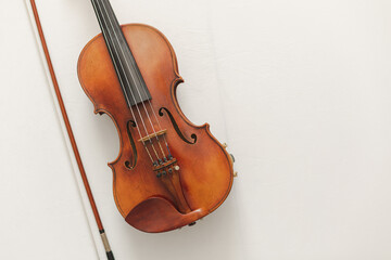 Plakat Beautiful Violin Closeup on White Background, Classical, Bluegrass, or Celtic Instrument with Detail