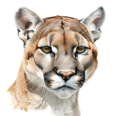 Obraz premium an isolated mountain lion cougar portrait, fierce jungle-themed photorealistic illustration on a transparent background in PNG. Generative AI