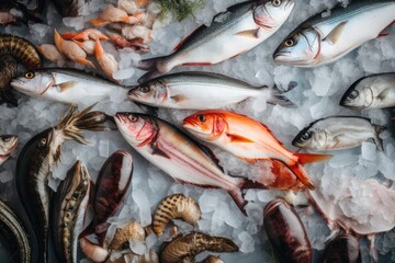 Obraz premium Seafood on ice Generative AI