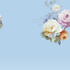 Fototapeta premium Watercolor various flowers, roses, peonies, reeds