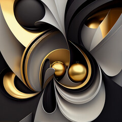 Gray white black and gold, art website background, organic shapes, Generative AI