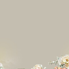 Watercolor various flowers, roses, peonies, reeds