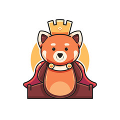 cute red panda king character vector illustration, red panda mascot animal logo, cartoon animal