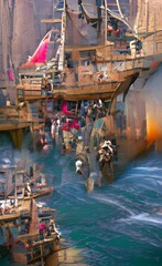 Fototapeta na wymiar Pirates boarding a ship