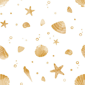 Seamless summer pattern. Hand drawn seashells pattern
