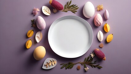 Obraz na płótnie Canvas easter eggs and flowers on wooden table