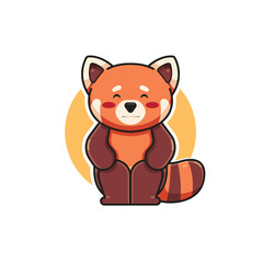 vector illustration of cute red panda chef character sitting with scared expression, red panda mascot animal logo, cartoon animal