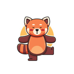 vector illustration of a cute red panda character doing a yoga move, red panda mascot animal logo, cartoon animal