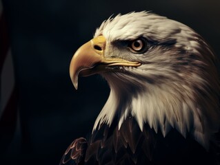 Obraz premium American bald eagle close-up with american flag