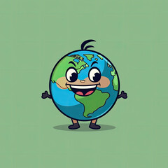 A cartoon earth character with a happy face. Earth day. AI generative image.