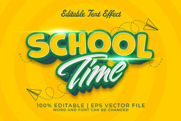 School Time 3d Editable Text Effect Cartoon Style Premium Vector
