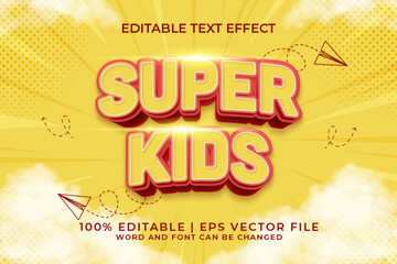 Super Kids 3d Editable Text Effect Cartoon Comic Style Premium Vector