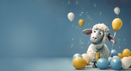 Obraz premium sheep, blue pastel background. Design creative concept of islamic celebration eid al adha Generative AI 