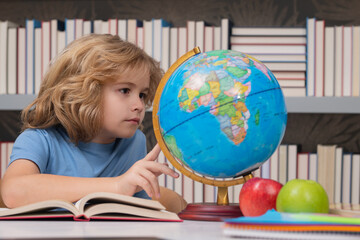 School and education concept. Portrait of cute child school boy. Back to school.