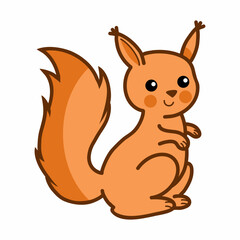 Squirrel on white background. Cute animal. Drawing for children.