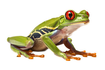 an isolated red-eyed tree frog, side-view portrait, rainforest-themed photorealistic illustration on a transparent background in PNG. green frog. Agalychnis callidryas. Generative AI