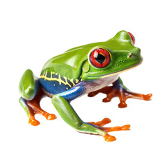 an isolated red-eyed tree frog front view, jungle-themed photographic illustration on a transparent background in PNG. Generative AI