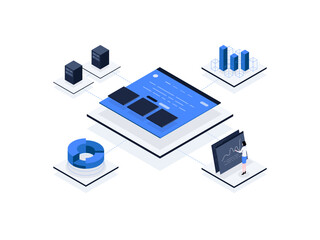 Website analytics Isometric Illustration Flat Color. Suitable for Mobile App, Website, Banner, Diagrams, Presentation, and Other Graphic Assets.