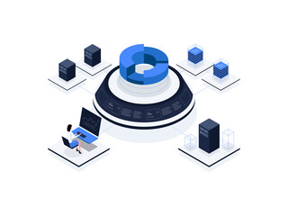 Data analytics Isometric Illustration Flat Color. Suitable for Mobile App, Website, Banner, Diagrams, Presentation, and Other Graphic Assets.