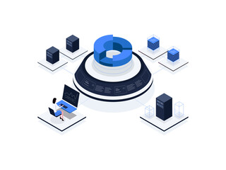 Data analytics Isometric Illustration Flat Color. Suitable for Mobile App, Website, Banner, Diagrams, Presentation, and Other Graphic Assets.