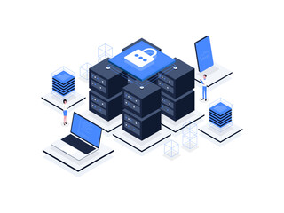 Database Isometric Illustration Flat Color. Suitable for Mobile App, Website, Banner, Diagrams, Presentation, and Other Graphic Assets.