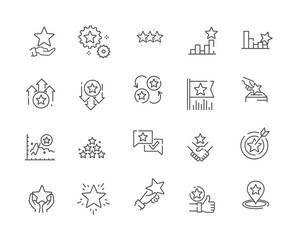 Star rating icons outline set