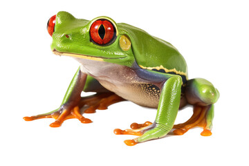 an isolated red-eyed tree frog, side-view portrait, rainforest-themed photorealistic illustration on a transparent background in PNG. green frog. Agalychnis callidryas. Generative AI