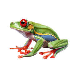 Obraz premium an isolated red-eyed tree frog, side-view portrait, rainforest-themed photorealistic illustration on a transparent background in PNG. green frog. Agalychnis callidryas. Generative AI