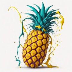 Pineapple surrounded by splash paint