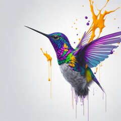 illustration of a colorful hummingbird with splash paint