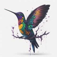 Obraz premium illustration of a colorful hummingbird with splash paint