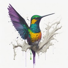 illustration of a colorful hummingbird with splash paint