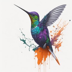 Obraz premium illustration of a colorful hummingbird with splash paint