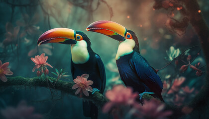cute toucan in the jungle generative art