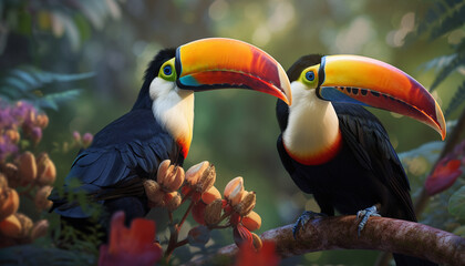Obraz premium colorful toucan in the jungle generative art