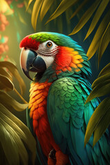 Obraz premium Colorful Macaw parrot, Dominica sisserou Generative AI.