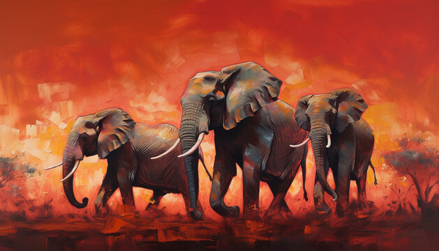 elephants in the wild oil painting generative art